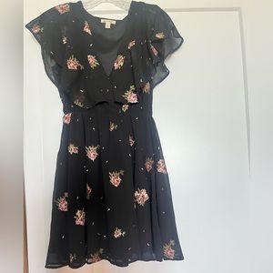 Black floral print embroidered dress